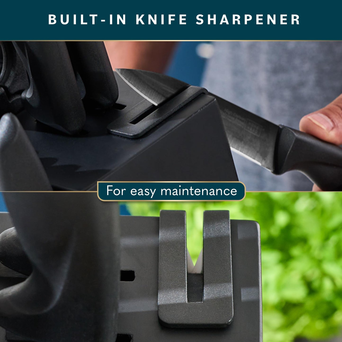 Home Hero Kitchen Knife Set - Wooden Knife Block Organizer - High Carbon Stainless Steel Blades - Ergonomic Handles with Built-In Sharpener & Kitchen Scissors - 16-Pc, Black