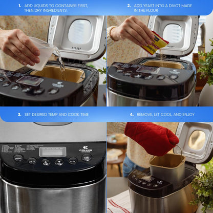 Automatic Bread Maker with Multiple Settings | Compact Bread Machine with Viewing Window and Adjustable Crust Control | Easy Home Bread Maker by Collier Kitchen