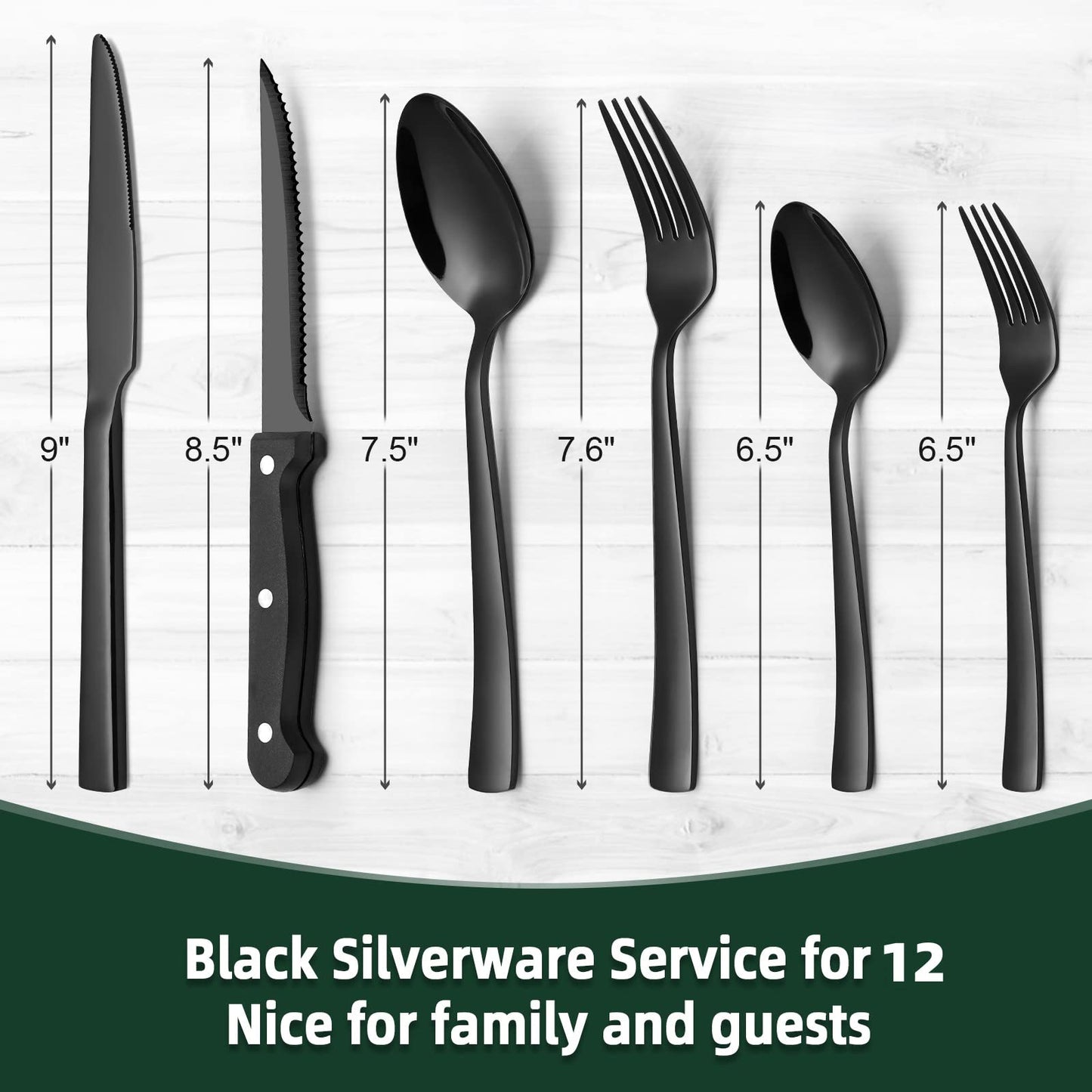 CEKEE 72-Piece Black Silverware Set with Steak Knives, Stainless Steel Flatware Set for 12, Tableware Cutlery Set, Kitchen Utensils Set for Home & Restaurant, Heavy Duty & Mirror Finished