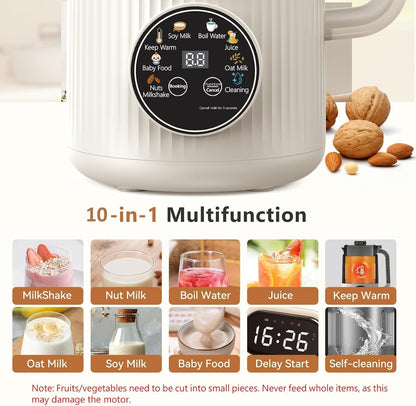 Upgraded 10-in-1 Nut Milk Maker Machine with Stainless Steel Lid, 40oz Soy Milk Maker for Almond, Oat, Coconut, Juice, Plant Based Milk Maker Blender with 18H Delay/Keep Warm/Self Cleaning