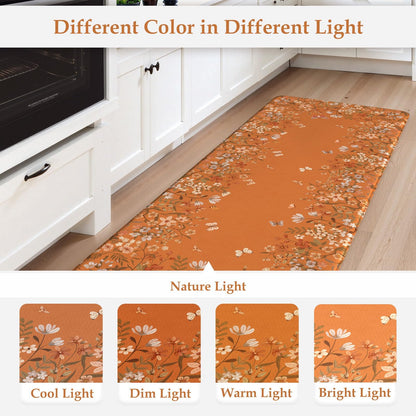 KIMODE Fall Kitchen Mats Cushioned Anti Fatigue, Orange Farmhouse Kitchen Rugs Sets of 2, Halloween Kitchen Mats for Floor, Padded Kitchen Floor Mats for Sink Laundry Office Desk 20"x47"+20"x32"