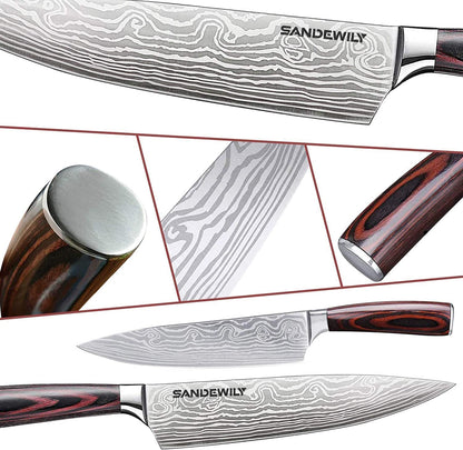 SANDEWILY Professional Kitchen Knives High Carbon Stainless Steel Chef Knife Set,3PCS Ultra Sharp Japanese Knife with Sheath,Ergonomic Pakkawood Handle Elegant Gift Box for Home or Restaurant