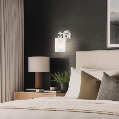 Kira Home Phoebe 8" Modern Wall Sconce with Frosted Seeded Glass Cylinder Shade, Industrial Silver Wall Light with Cylinder Glass Shade, Brushed Nickel Finish