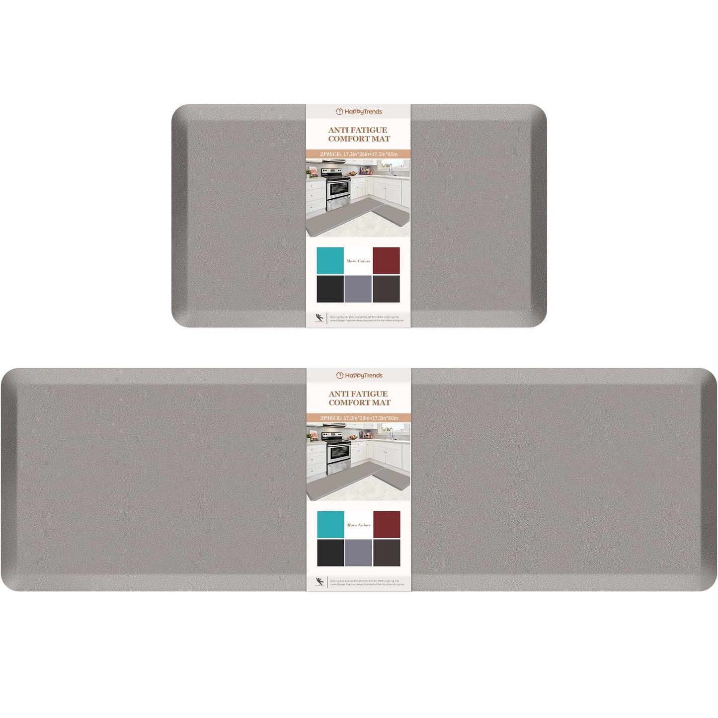 HappyTrends 2 PCS Kitchen Mat Cushioned Anti-Fatigue Floor Mat, Heavy Duty Ergonomic Comfort Foam Standing Mat, Waterproof Non-Slip Kitchen Rugs for Home, Office(20"x30"+20"x60",Khaki)