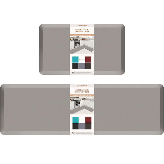 HappyTrends 2 PCS Kitchen Mat Cushioned Anti-Fatigue Floor Mat, Heavy Duty Ergonomic Comfort Foam Standing Mat, Waterproof Non-Slip Kitchen Rugs for Home, Office(20"x30"+20"x60",Khaki)