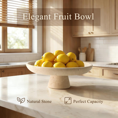 YMXYJM Natural Marble Pedestal Fruit Bowl, Large Decorative Bowl for Kitchen Counter/Living Room/Dining Table/Entryway, Beige