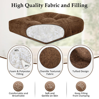 downluxe Chair Cushions for Dining Chairs 2 Pack, Tufted Indoor Chair Pads with Non-Slip Bottom, U-Shaped Kitchen Chair Cushions, 17"x17"x4", Brown