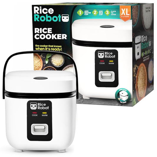 Rice Robot Rice Cooker – Family Size 4 Cup Uncooked (8 Cups Cooked) Electric Rice Maker | PFAS-Free Ceramic Nonstick | Includes Stainless Steel Steamer Tray and Accessories | As Seen on TV