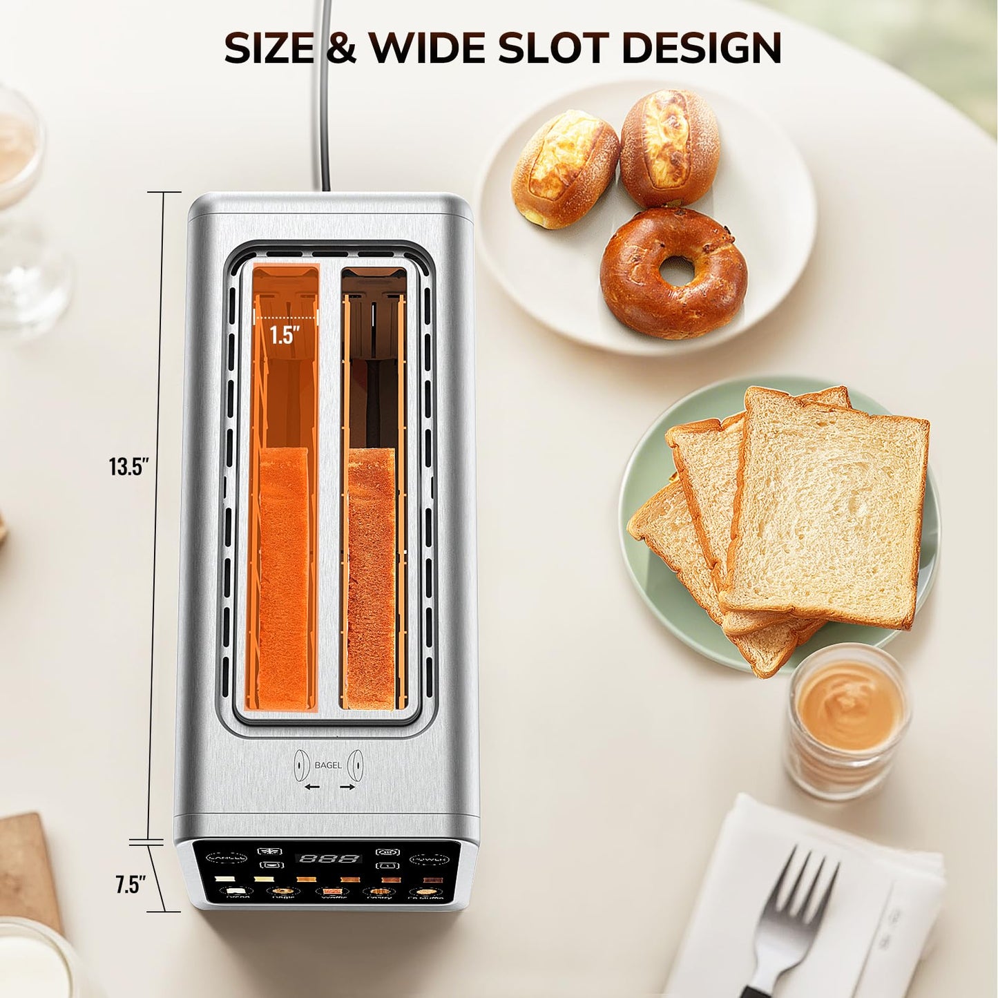 Keenstone Toaster 4 Slice, Digital Smart Toaster with TouchScreen, Memory Function, Single Slot Toasting, Timer, Reheat & Defrost for Bagels, Bread, Waffles, Muffin, Stainless Steel Kitchen Essentials