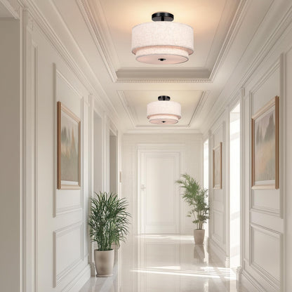 FRIDEKO HOME 3 Light Semi Flush Mount Ceiling Light Modern Close to Ceiling Light Fixture with 2-Layer Fabric Shade Light Fixtures Ceiling Mount for Bedroom Living Room Kitchen Foyer Hallway