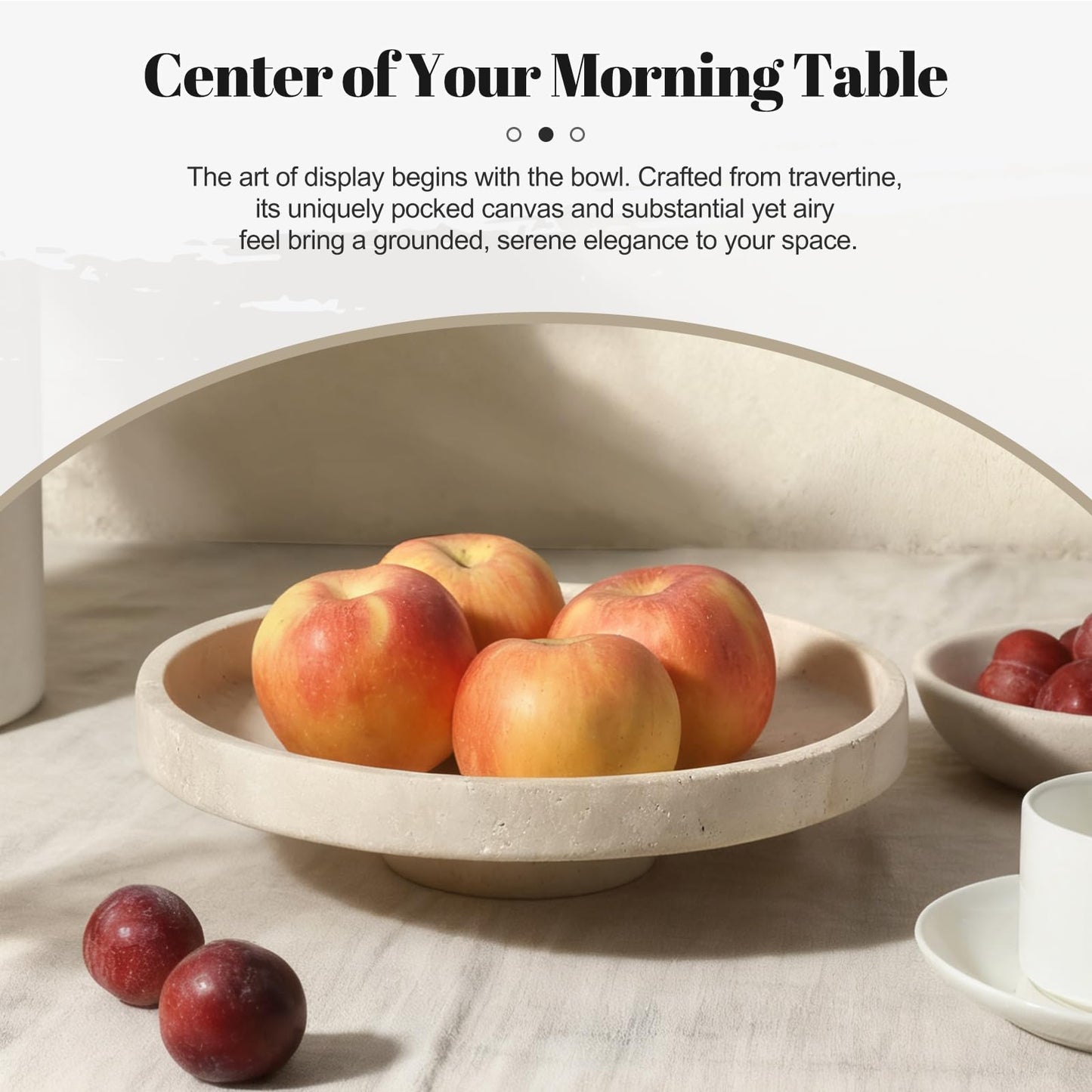 Koville Natural Travertine Fruit Bowl for Kitchen Counter – Decorative Stone Serving Marble Bowl for Fresh Fruits, Snacks, and Home Decor Centerpiece