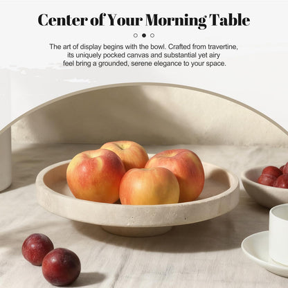 Koville Natural Travertine Fruit Bowl for Kitchen Counter – Decorative Stone Serving Marble Bowl for Fresh Fruits, Snacks, and Home Decor Centerpiece
