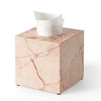 Issue Box Cover Italy Natural Marble Heavy Duty Square Facial Toilet Paper Holder for Bathroom Living Room Bedroom Dresser Vanity Kitchen Minimalistic Office Home Decor (Pink)
