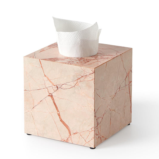 Issue Box Cover Italy Natural Marble Heavy Duty Square Facial Toilet Paper Holder for Bathroom Living Room Bedroom Dresser Vanity Kitchen Minimalistic Office Home Decor (Pink)