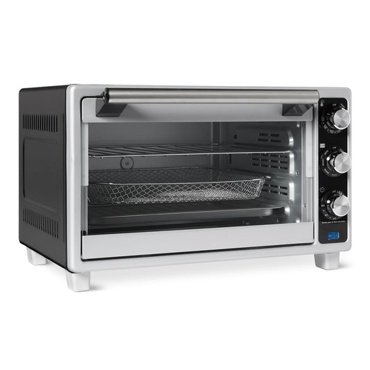 Amazon Basics 6-Slice 23-QT Toaster Oven with Built-In Air Fryer, 7-In-1 Cooking Options, 60-Min Timer & Adjustable Temperature (200°F - 450°F), With Accessories, 1500W, Stainless Steel, Silver/Gray