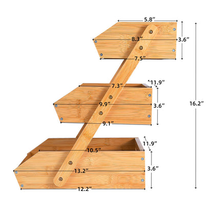 VIKEYHOME Fruit Basket, 3 Tier Bamboo Fruit Bowl for Kitchen, Stand Storage Holder, Heavy Duty/Large Capacity for Fruit, Vegetables Countertop Organizer