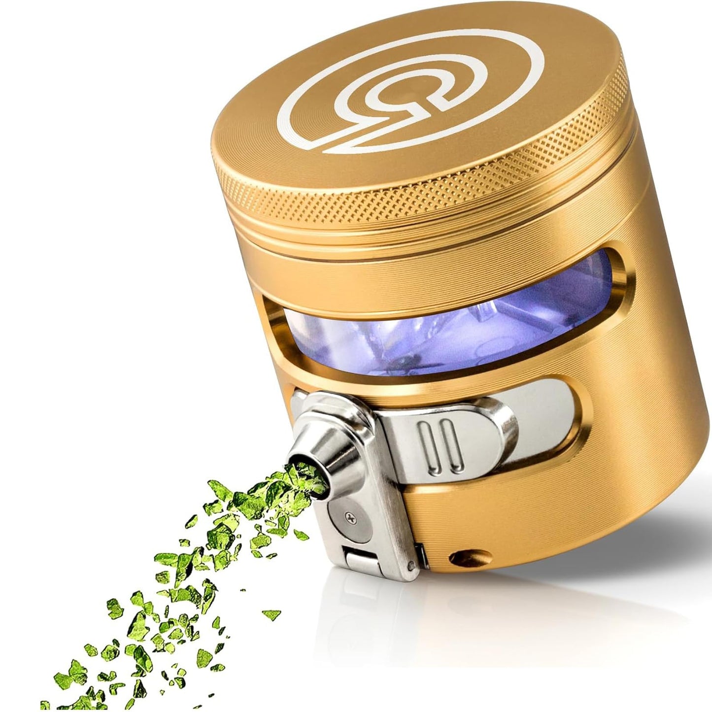 MANUAL Grinder AUTOMATIC Dispenser Large 2.5" Aluminum Alloy, for HOME & KITCHEN ONLY (Gold)