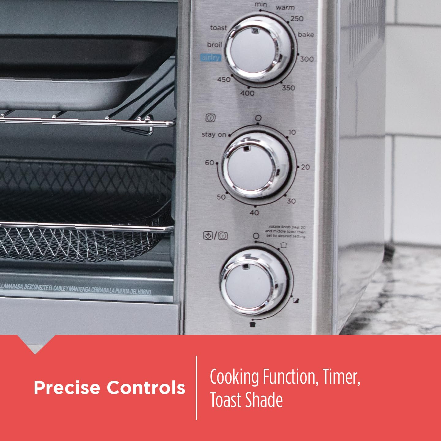 BLACK+DECKER Crisp 'N Bake Air Fryer Countertop Convection Toaster Oven, Large Capacity, 6-Slice, 5-in-1, Fits 12” Pizza, 60-Min Timer, Bake, Broil, Air Fry, Toast, Keep Warm, Stainless Steel