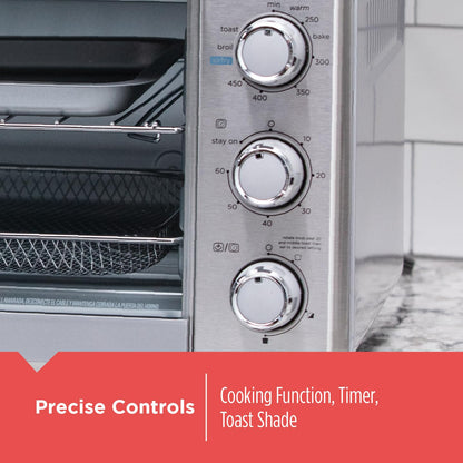 BLACK+DECKER Crisp 'N Bake Air Fryer Countertop Convection Toaster Oven, Large Capacity, 6-Slice, 5-in-1, Fits 12” Pizza, 60-Min Timer, Bake, Broil, Air Fry, Toast, Keep Warm, Stainless Steel