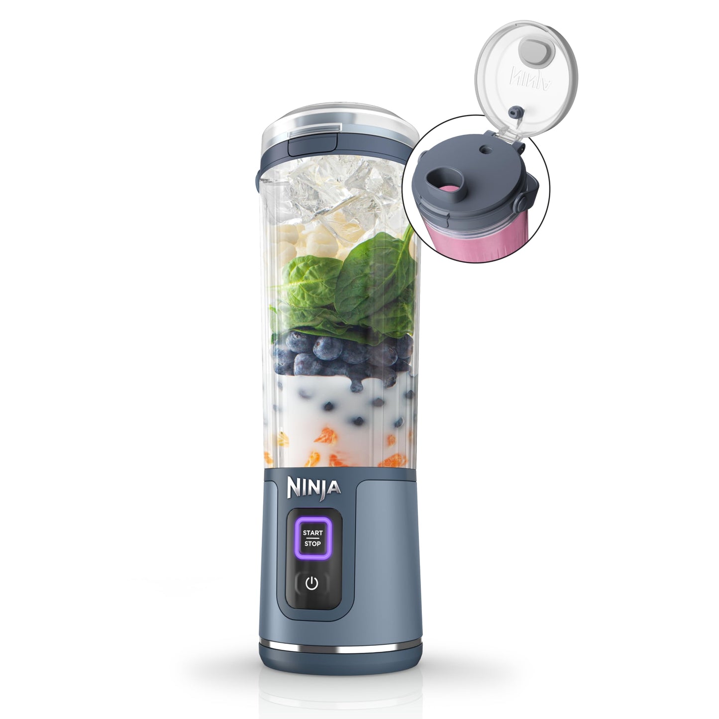 Ninja BC151NV Blast Portable Blender, Cordless, 18oz. Vessel, Personal Blender-for Shakes & Smoothies, BPA Free, Leakproof-Lid & Sip Spout, USB-C Rechargeable, Dishwasher Safe, Denim Blue (Renewed)