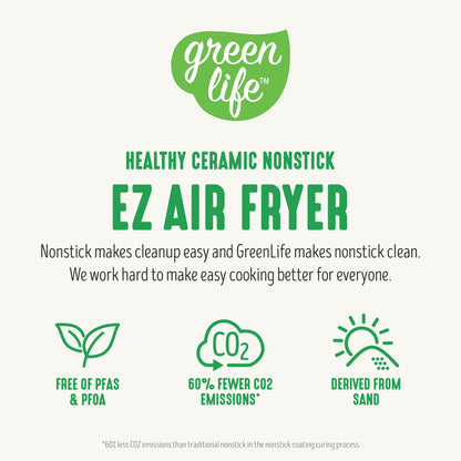 GreenLife 4.5QT Air Fryer, Mechanical Dial Controls, PFAS-Free Ceramic Nonstick Drawer, Adjustable Temp & Timer, LED Indicator, Oil-Less Cooking, Dishwasher Safe, Compact Family Size, Pink