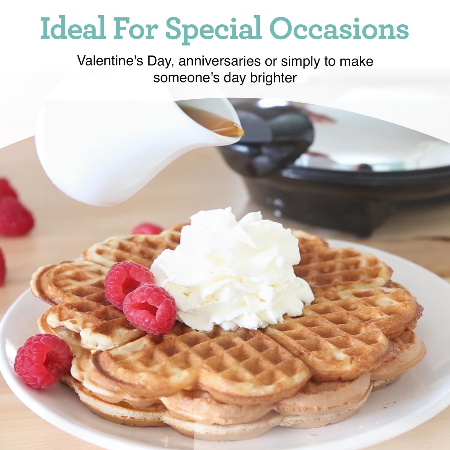 Euro Cuisine WM520 Heart Shaped Iron Waffle Maker - Eco-Friendly PTFE and PFOA Free Non Stick Plates, Perfect for V-Day & Special Occasions, 8-Inch