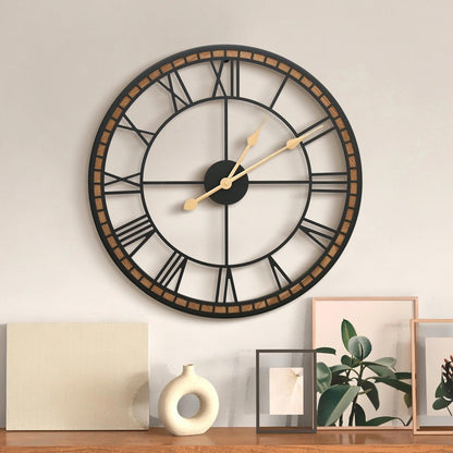 Micasso Large Farmhouse Wall Clock: 20 inch Modern Metal Black with Solid Wood Frame - Rustic Roman Numeral Decorative Wall Clock for Living Room/Entryway/Kitchen - Home Decor for Fashion-Conscious