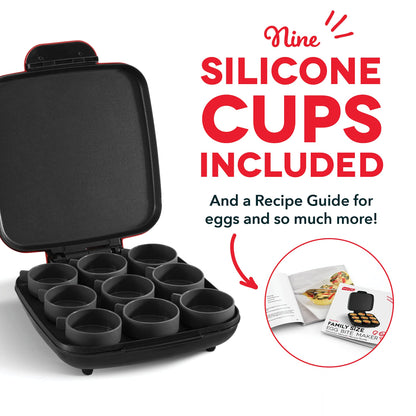 Dash Family Size Egg Bite Maker - Electric Egg Bite Maker with Non-Stick Silicone Cups - Space-Saving Design & Quick Cleanup - Make Sandwiches, Healthy Snacks & Desserts - 9 Servings, Red