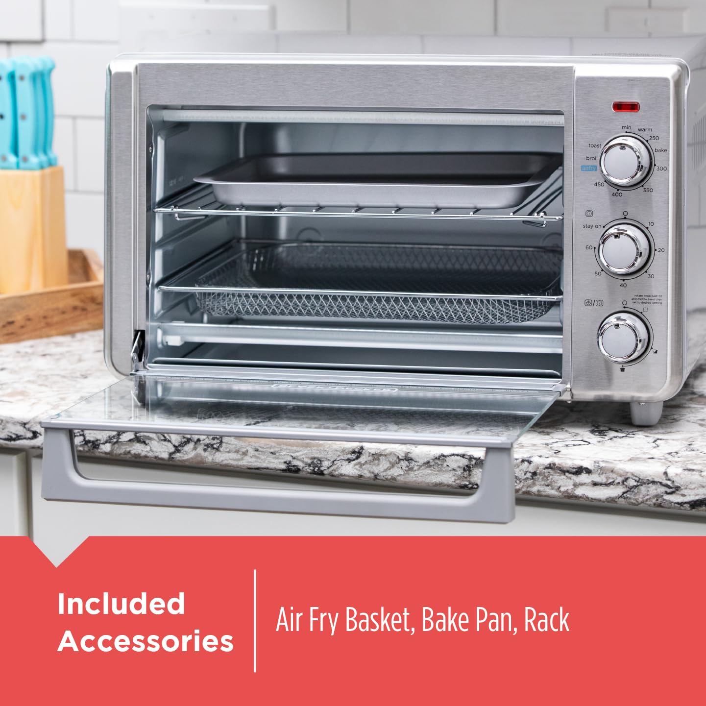 BLACK+DECKER Crisp 'N Bake Air Fryer Countertop Convection Toaster Oven, Large Capacity, 6-Slice, 5-in-1, Fits 12” Pizza, 60-Min Timer, Bake, Broil, Air Fry, Toast, Keep Warm, Stainless Steel