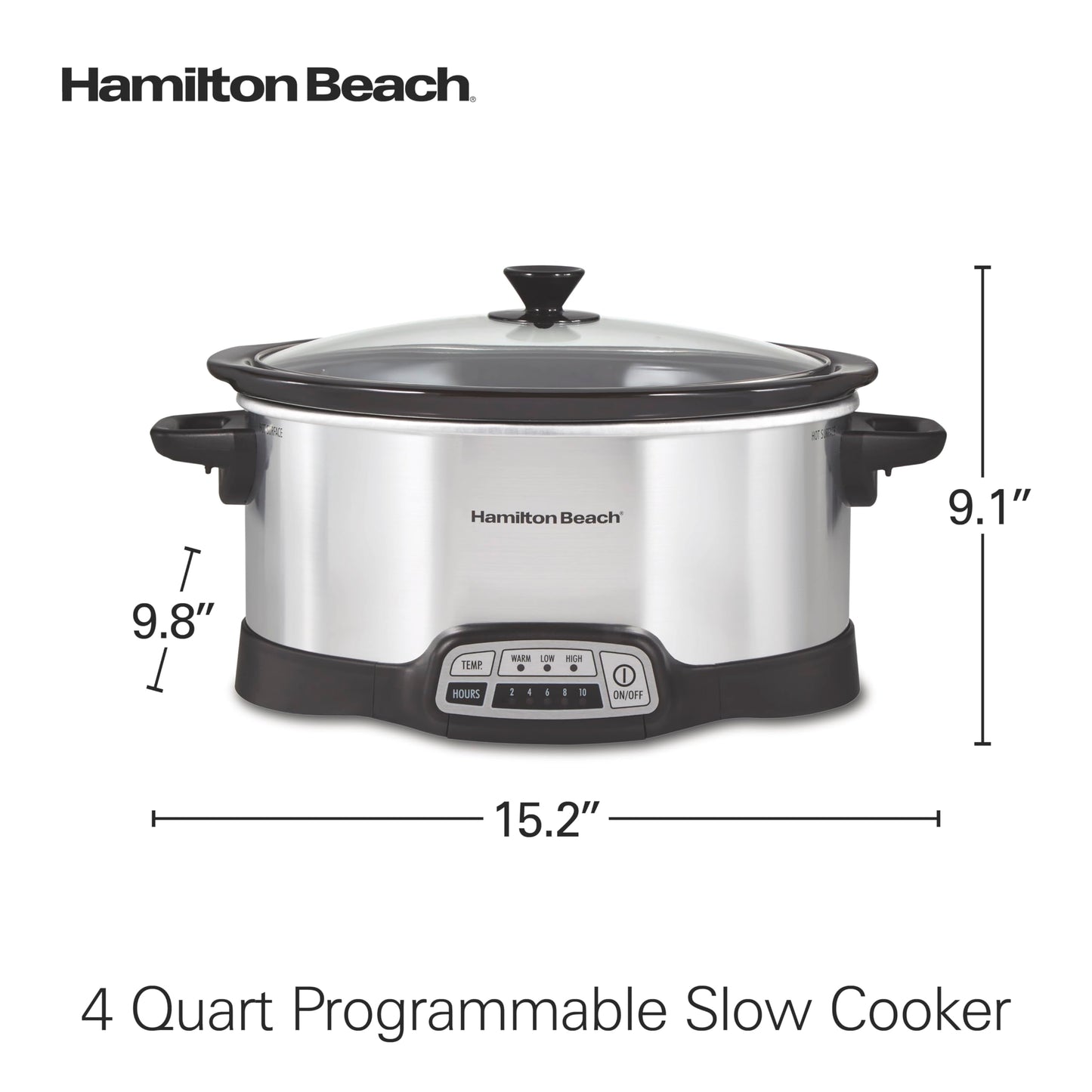 Hamilton Beach 4 Quart Programmable Slow Cooker with Flexible Easy Programming, 5 Cooking Times, Dishwasher-Safe Crock & Lid, Silver (33443)