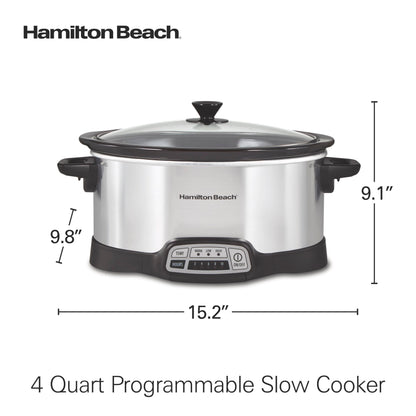 Hamilton Beach 4 Quart Programmable Slow Cooker with Flexible Easy Programming, 5 Cooking Times, Dishwasher-Safe Crock & Lid, Silver (33443)