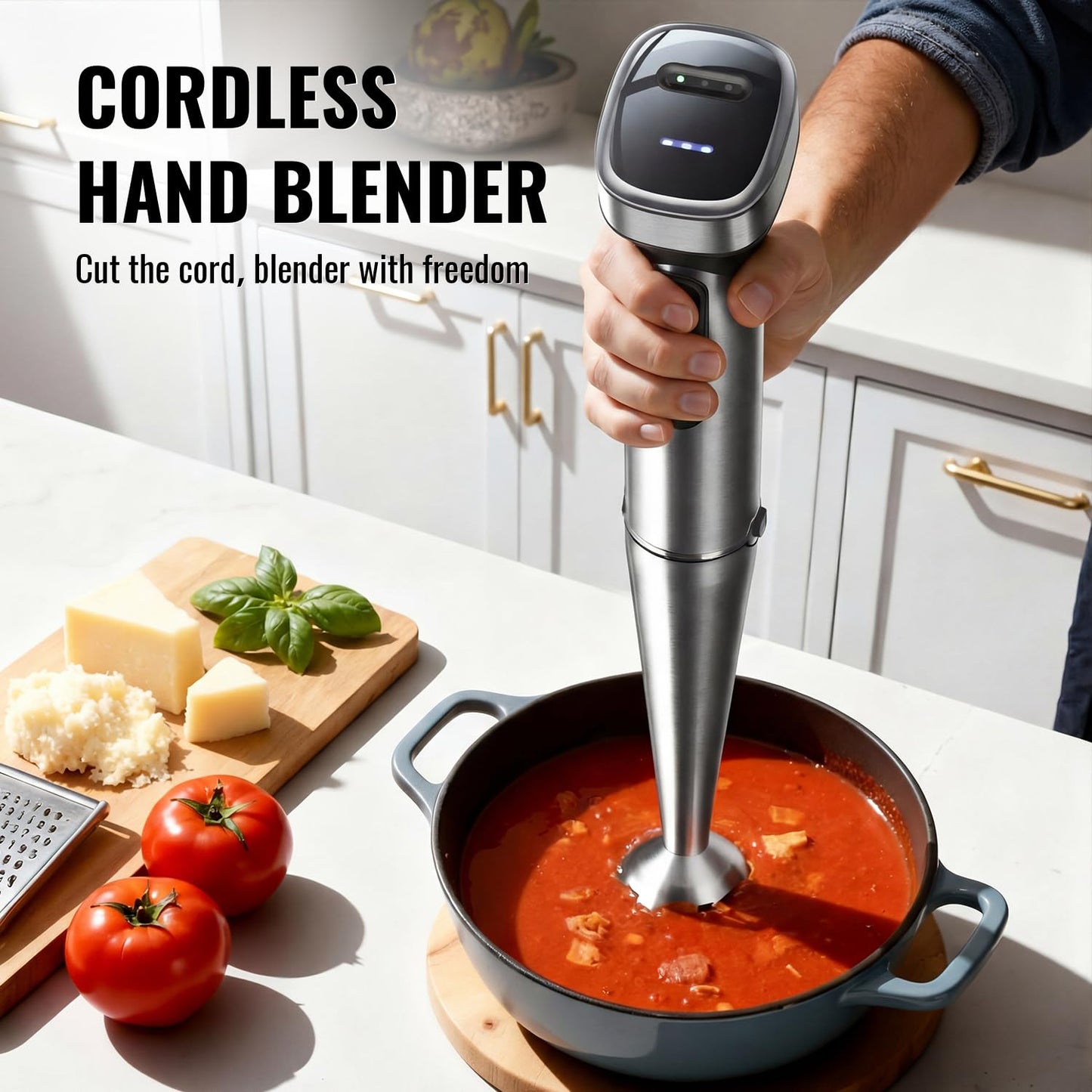 Turelar Cordless Immersion Blender with Rchargeable Battery, Portable Hand Blenders with Adjustable Speed, Hand Held Stick Mixer for Effortless Blending Shakes, Smoothies, Soups, Puree or Baby Food