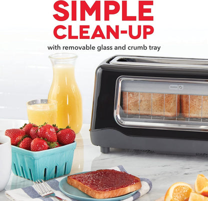 Dash Clear View Toaster - Features Large Window & Extra-Wide Slots - Auto-Shut Off Feature - Bagel Functions, & Seven-Browning Levels - 1-Touch Defrost - Black