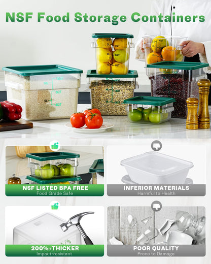 SVKLHY 2QT&4QT NSF Food Storage Containers: 8 PCS[Food Grade] [Hot&Cold Resistant] Commercial Clear Square Food Storage Containers with Scales Handles for Home Restaurant Kitchen(BPA FREE)