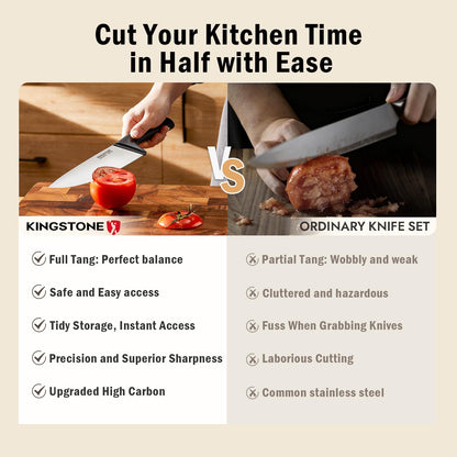 KINGSTONE 14-Piece Kitchen Knife Set with Block, High-Carbon Stainless Steel Knives Set, Ergonomic Non-Slip Handle, Professional Knife Set for Kitchen for Home Cooking & Gifting, Black