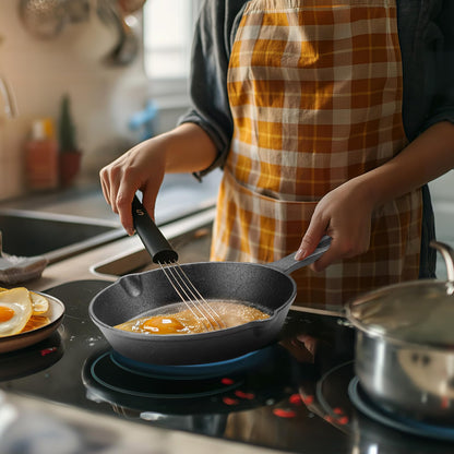 Vesici 5 Pcs Cast Iron Skillet Frying Pans with Drip-spouts Circle Non-stick Frying Skillet Omelette Pan Safe Healthy Cookware for Home Barbecue Kitchen Party Restaurant Catering Service (Mixed Size)