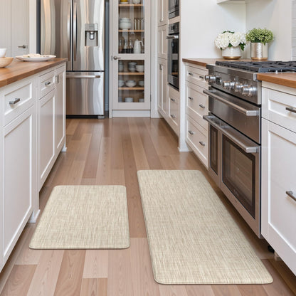 Collive Kitchen Mats for Floor 2PCS, Cushioned Anti Fatigue Rugs Non Slip Waterproof Kitchen Sink Mat, Memory Foam Comfort Standing Mats for Desk, Office, Home Decor, 20" x 47" + 20" x 32", Beige