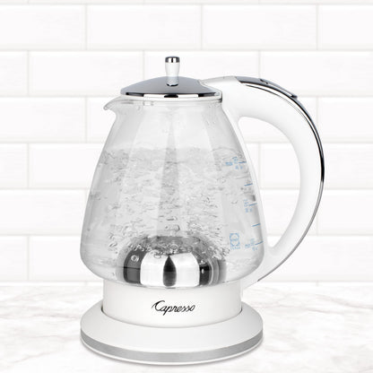 Capresso H2O Glass Kettle, 240.02, White and polished chrome, 48 ounces
