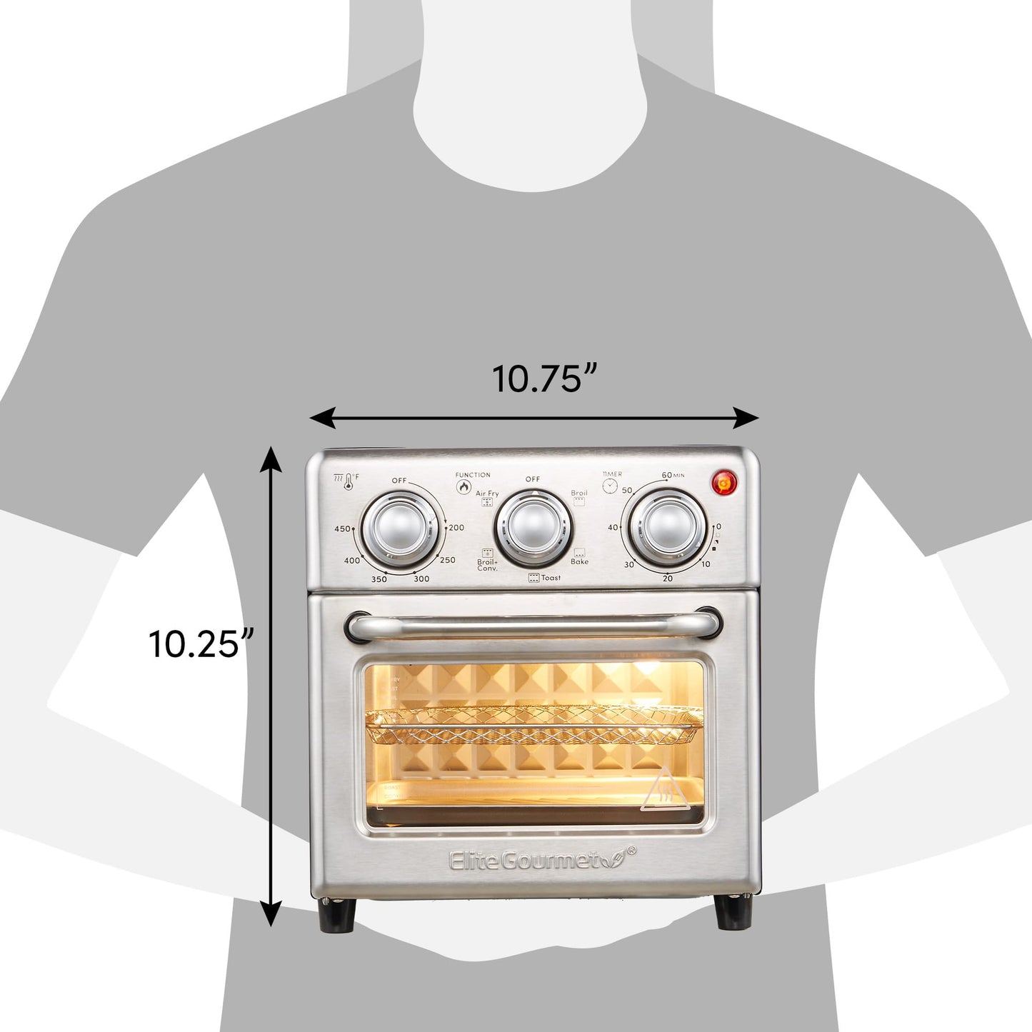 Elite Gourmet EAF0852SS 8.5Qt. Capacity Air Fryer Oven, Air Fry, Broil, Toast, Bake & Broil with Convection, Time and Temperature Controls, 800-Watts, Includes 25 Delicious Recipes, Stainless Steel
