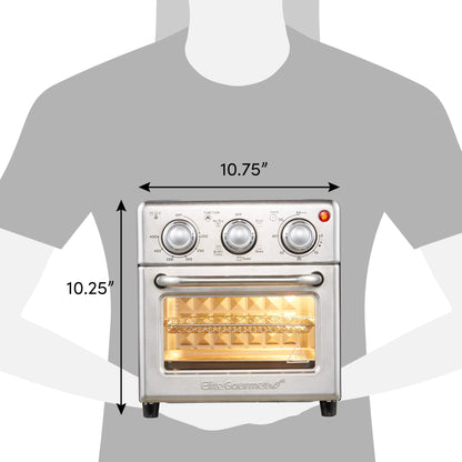 Elite Gourmet EAF0852SS 8.5Qt. Capacity Air Fryer Oven, Air Fry, Broil, Toast, Bake & Broil with Convection, Time and Temperature Controls, 800-Watts, Includes 25 Delicious Recipes, Stainless Steel