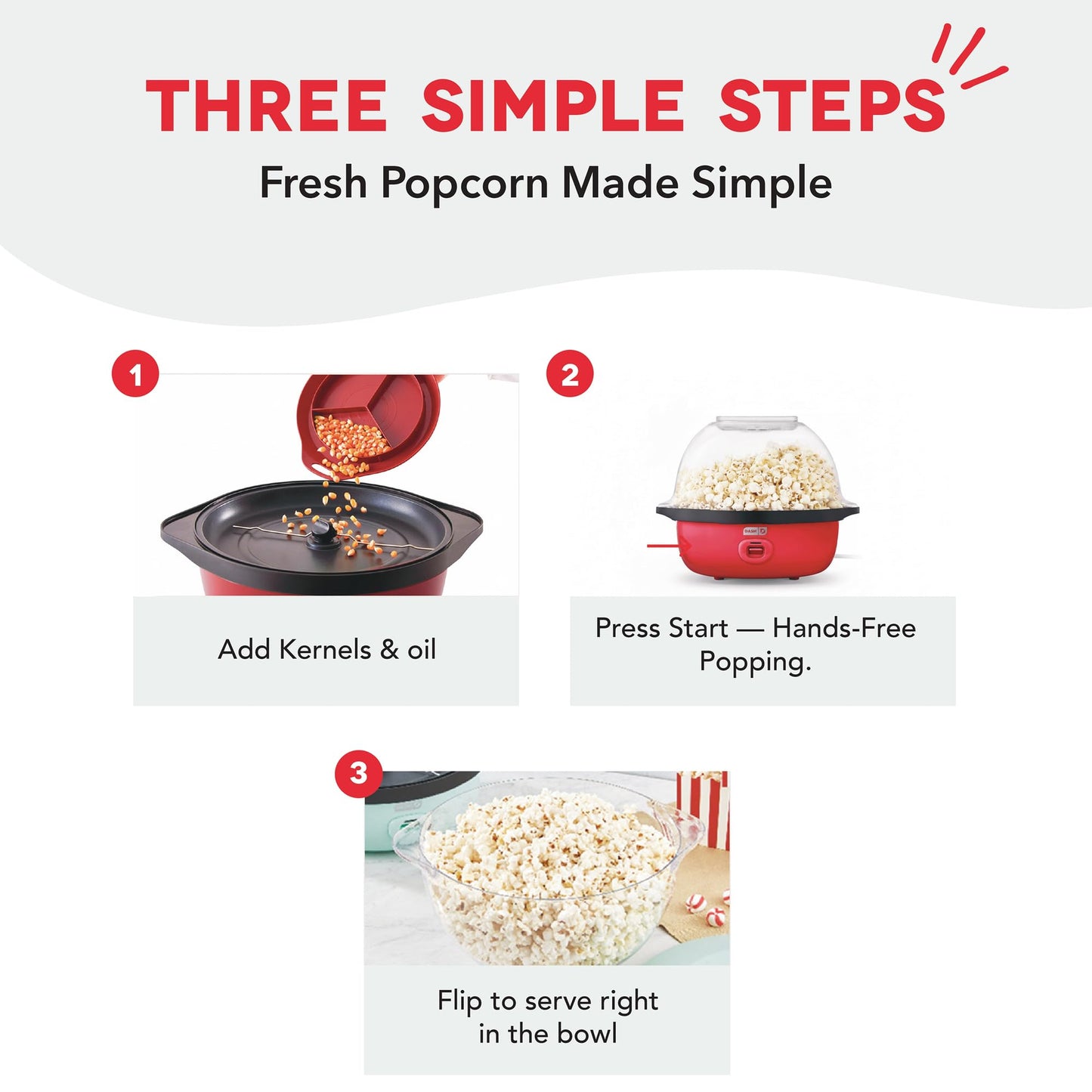 Dash SmartStore Deluxe Stirring Popcorn Maker - Hot Oil Electric Popcorn Popper with Butter-Warming Tray, Clear Serving Bowl, Storage Lid & Measuring Cup - 24 Cups, Red