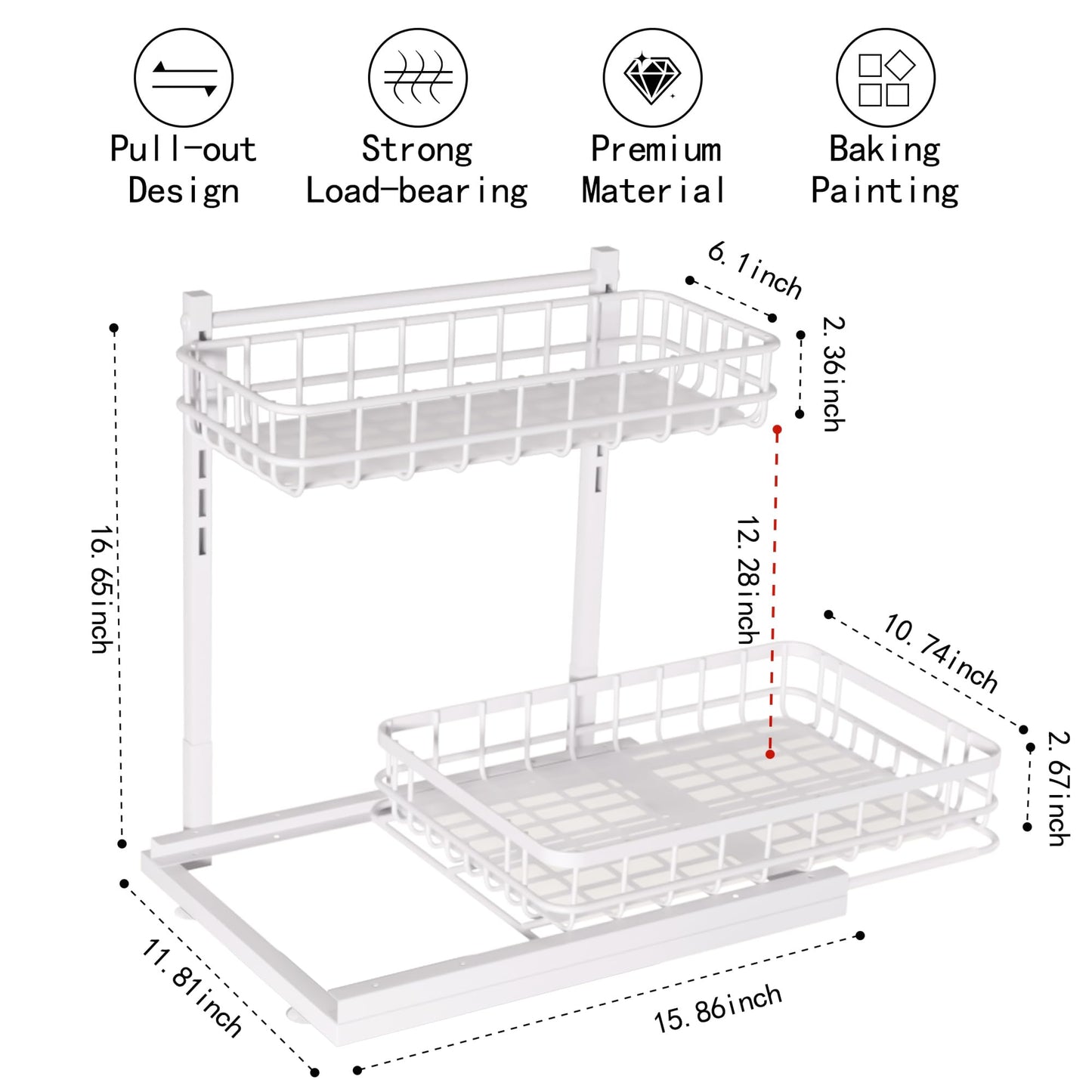 Uninol Under Sink Organizer, Adjustable Height Pull-Out Kitchen Storage Organization,15.8" x 11.8" x 16.5", 2-Tier Kitchen Shelf, Bathroom Drawer Organizer, 2 Pack|White