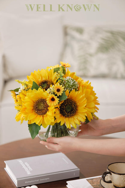 WELL KNOWN Sunflower Decor Arrangement as Table Centerpieces, Artificial Flowers in Vase for Home Decor Yellow Sunflower Centerpieces for Dinning Tea Coffee Table and Kitchen Decor & Gift