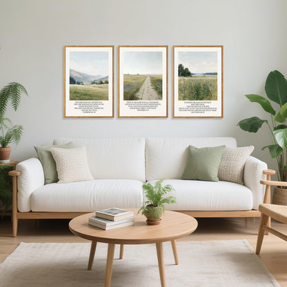 CHDITB Christian Framed Canvas Wall Art Set Of 3, Rustic Landscape Scripture Wall Decor, Religious Nature Bible Verse Wall Painting Botanical Field Art Prints For Home Office Church Decor 12”X16”
