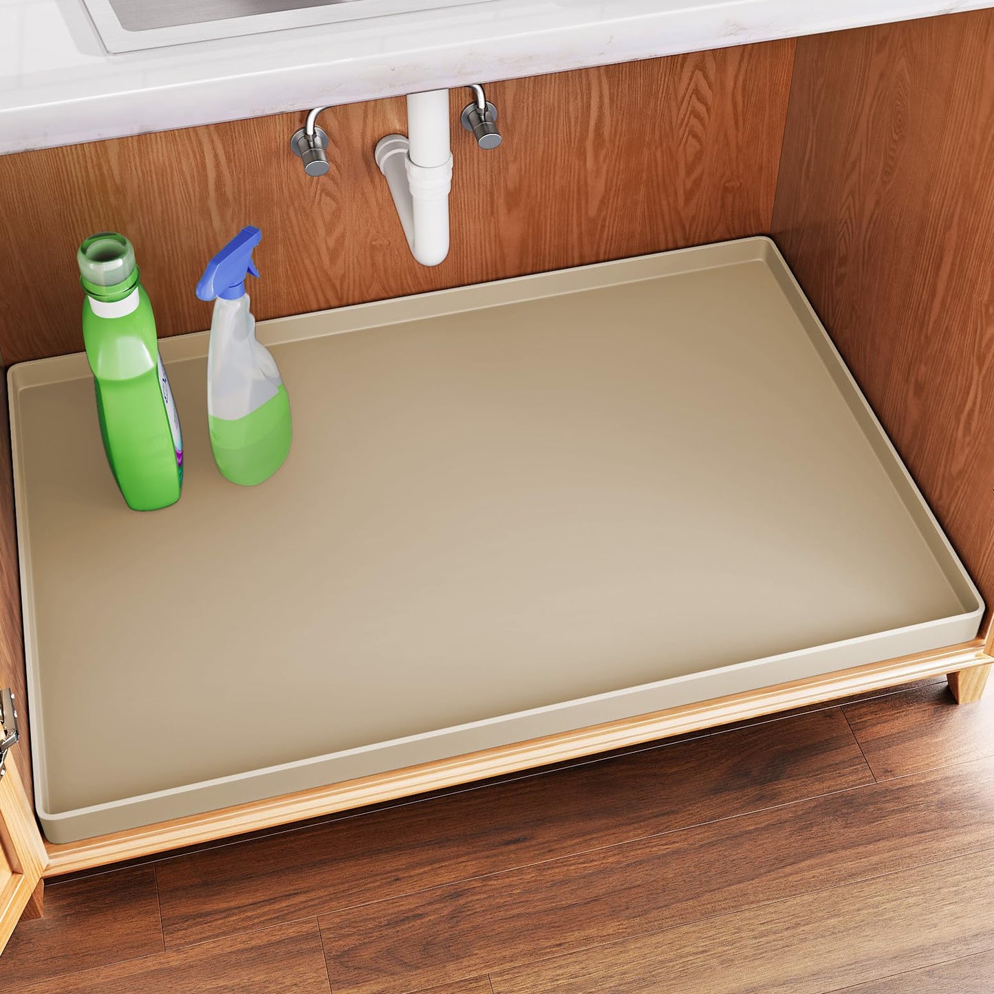 FLATO Waterproof Under Sink Mat 40" x 22" Shelf Liner for Kitchen and Bathroom, Cabinet Protector, Organizers and Storage, Flexible Silicone Drip Tray