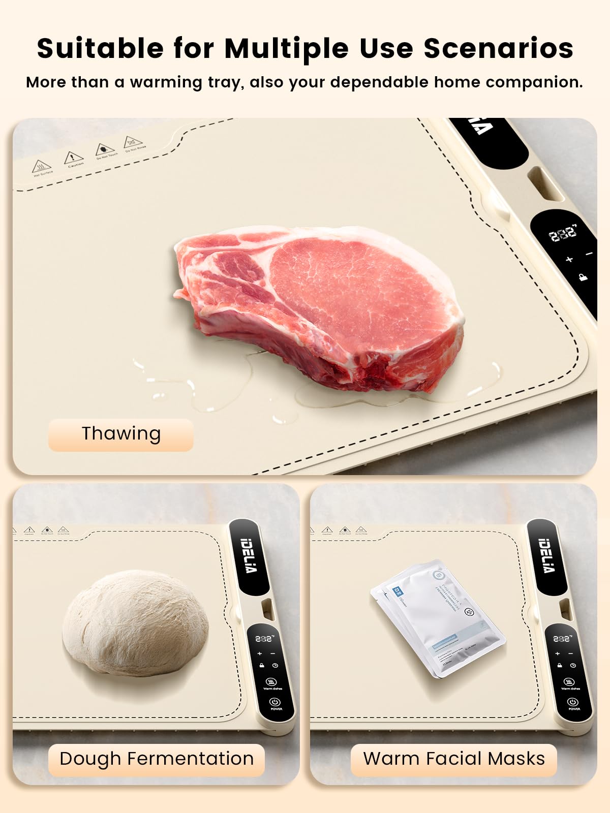Food Warming Mat Electric Heating - Portable Silicone Warming Tray with 7 Temperature Settings and 8 Hours Timer for Party Buffet Home Travel Kitchen (23.6"x15",Beige)