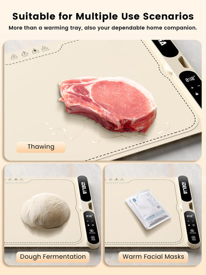 Food Warming Mat Electric Heating - Portable Silicone Warming Tray with 7 Temperature Settings and 8 Hours Timer for Party Buffet Home Travel Kitchen (23.6"x15",Beige)
