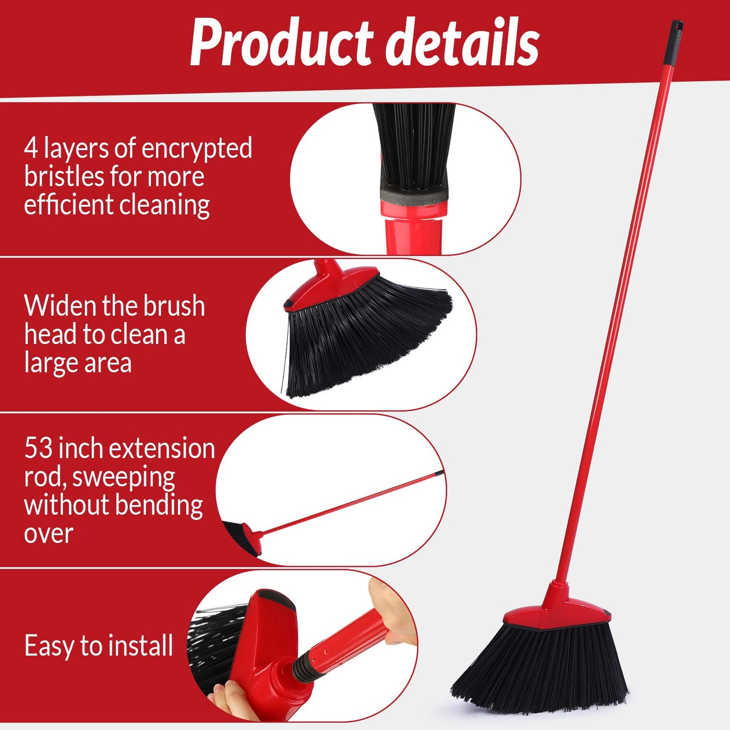 8 Pieces Broom Bulk Commercial Angle Broom Heavy Duty Indoor Outdoor Broom with Coated Metal Handle for Courtyard Garage Lobby Shop Home Kitchen Office Floor