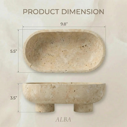 STONE COUTURE - Natural Travertine Fruit Bowl with Stand, Island Centerpiece Kitchen Decor, Key Bowl for Entryway Table, Decorative Modern Organic Home Entry Large Bowls for Keys 10" Food Safe FDA