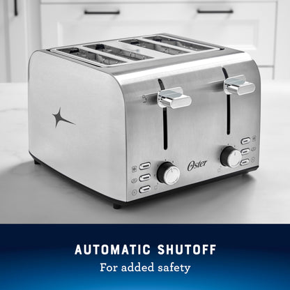 Oster 4 Slice Toaster, With 7 Browning Settings, Extra Wide Slots For Bagels and Special Breads, Removable Easy-to-Clean Crumb Tray, Cancel/Defrost/Bagel, Stainless Steel